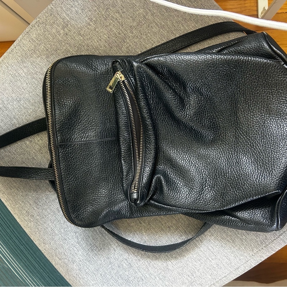 Black Leather Mini Backpack